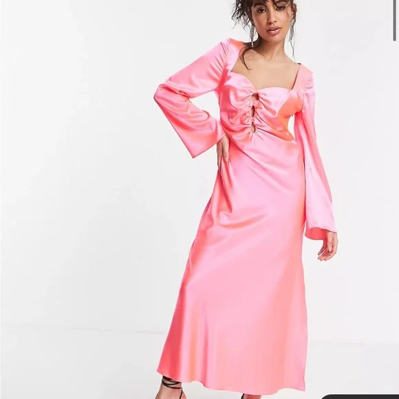 petite fitted dresses Rose One Shoulder Bridesmaid Dress in Stretch Satin main image 1